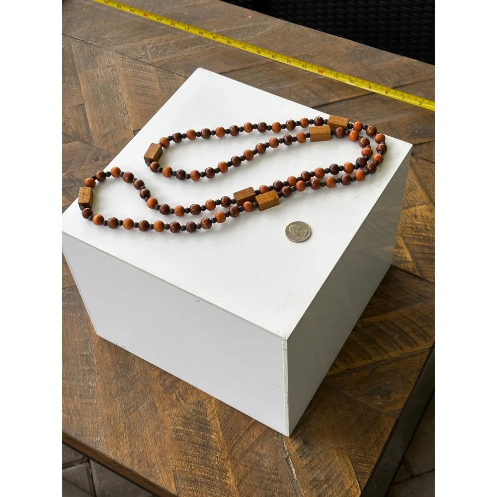 Vintage 90s Boho Wood Bead Necklace | 46